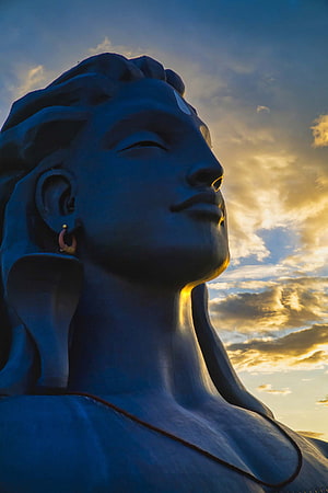 Adiyogi Statue at Isha Foundation with Golden Sunset Sky HD phone wallpaper