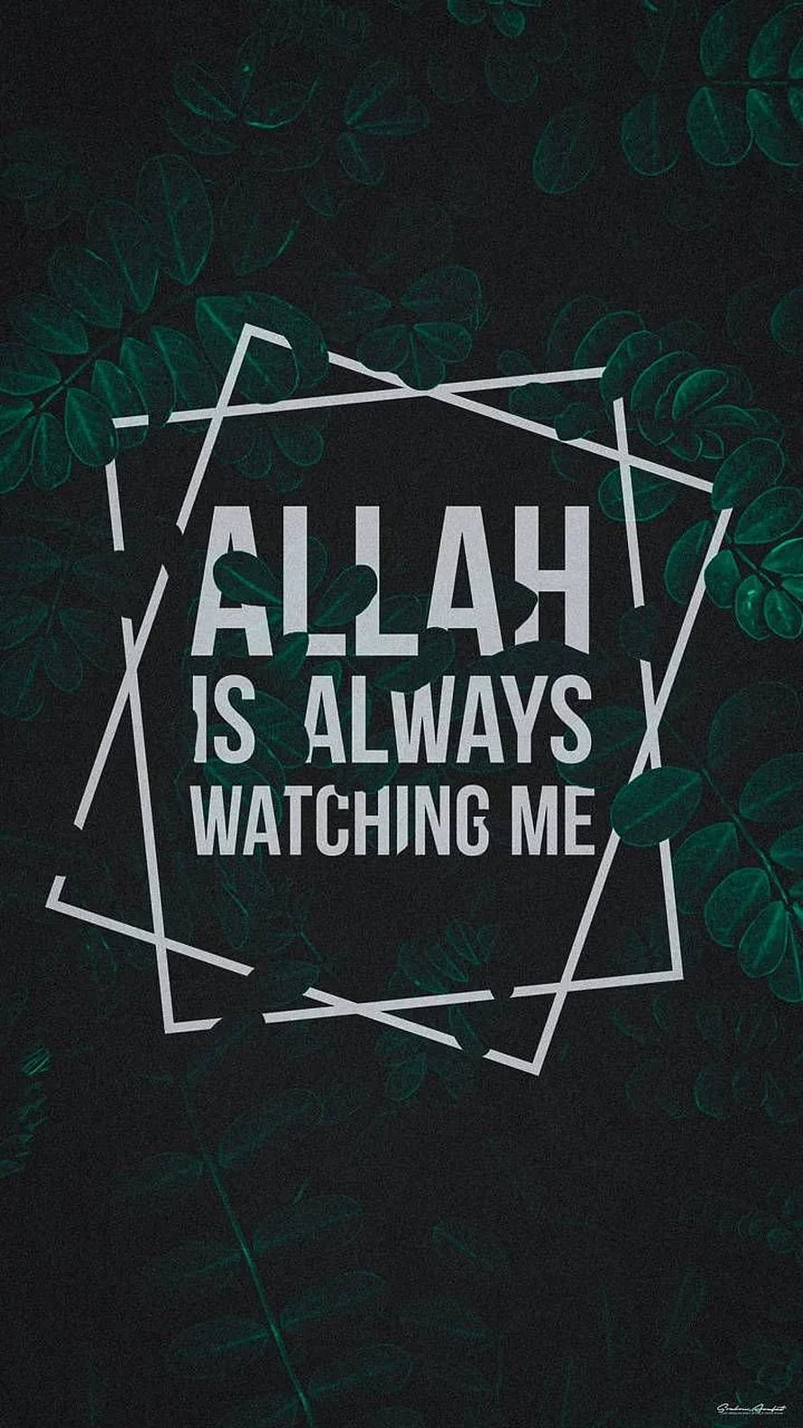 Islamic Faith Quote with Geometric Frame and Dark Green Botanical Background HD phone wallpaper