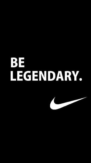 Nike Swoosh Logo with Be Legendary Text on Black Background HD phone wallpaper