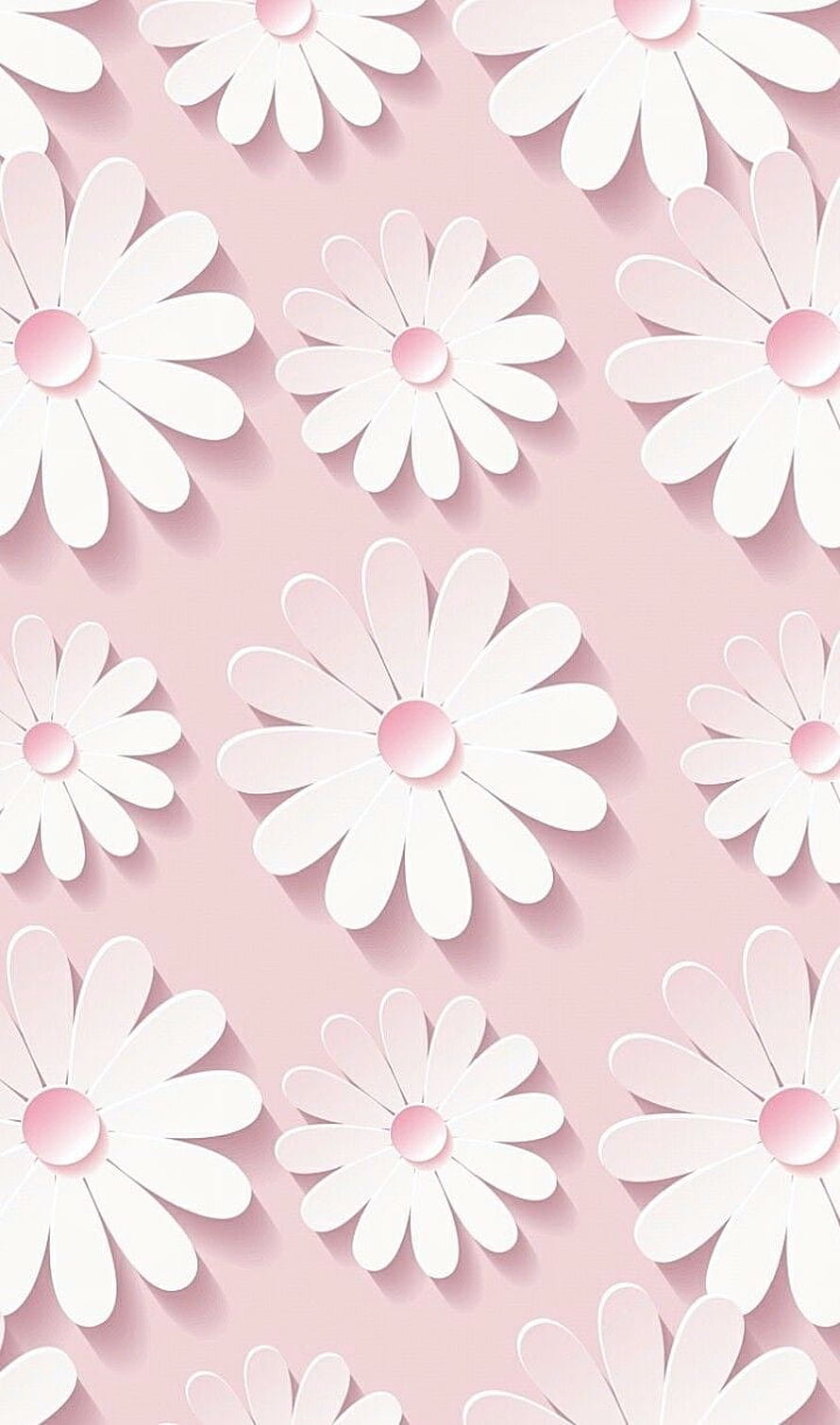 Pastel Pink Paper Cutout Daisy Pattern with Soft Shadows and 3D Depth HD phone wallpaper