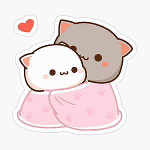 Cute Kawaii White and Brown Cats Cuddling Under Pink Paw Print Blanket HD phone wallpaper