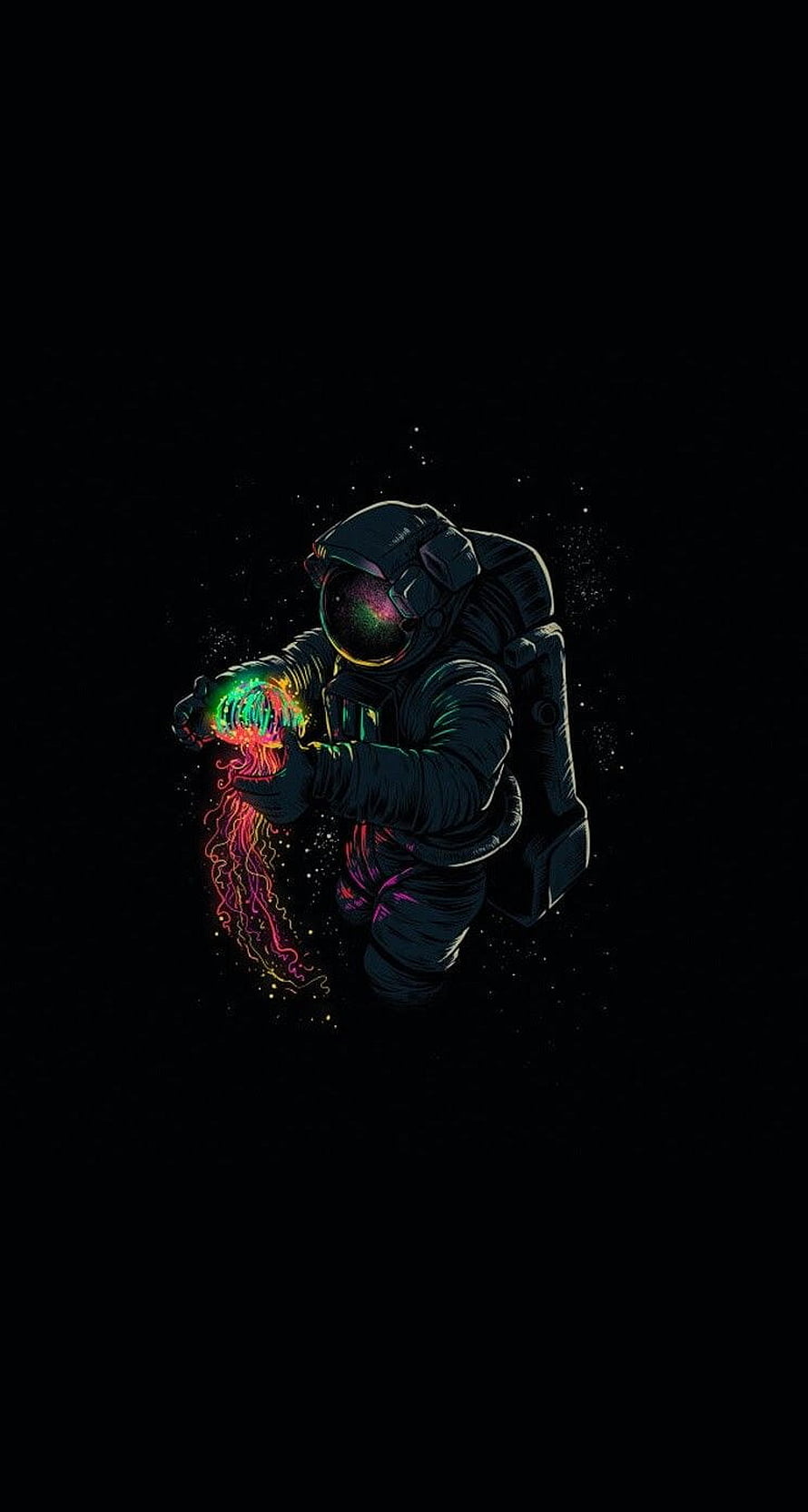 Astronaut Holding Glowing Jellyfish in Deep Space HD phone wallpaper