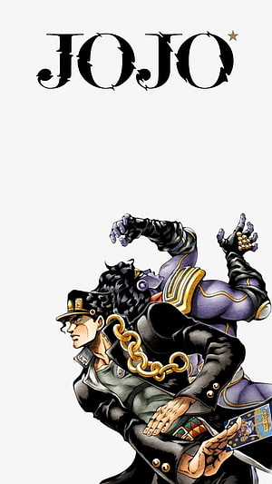 Jotaro Kujo and Star Platinum from JoJo's Bizarre Adventure in Dynamic Action Pose HD phone wallpaper