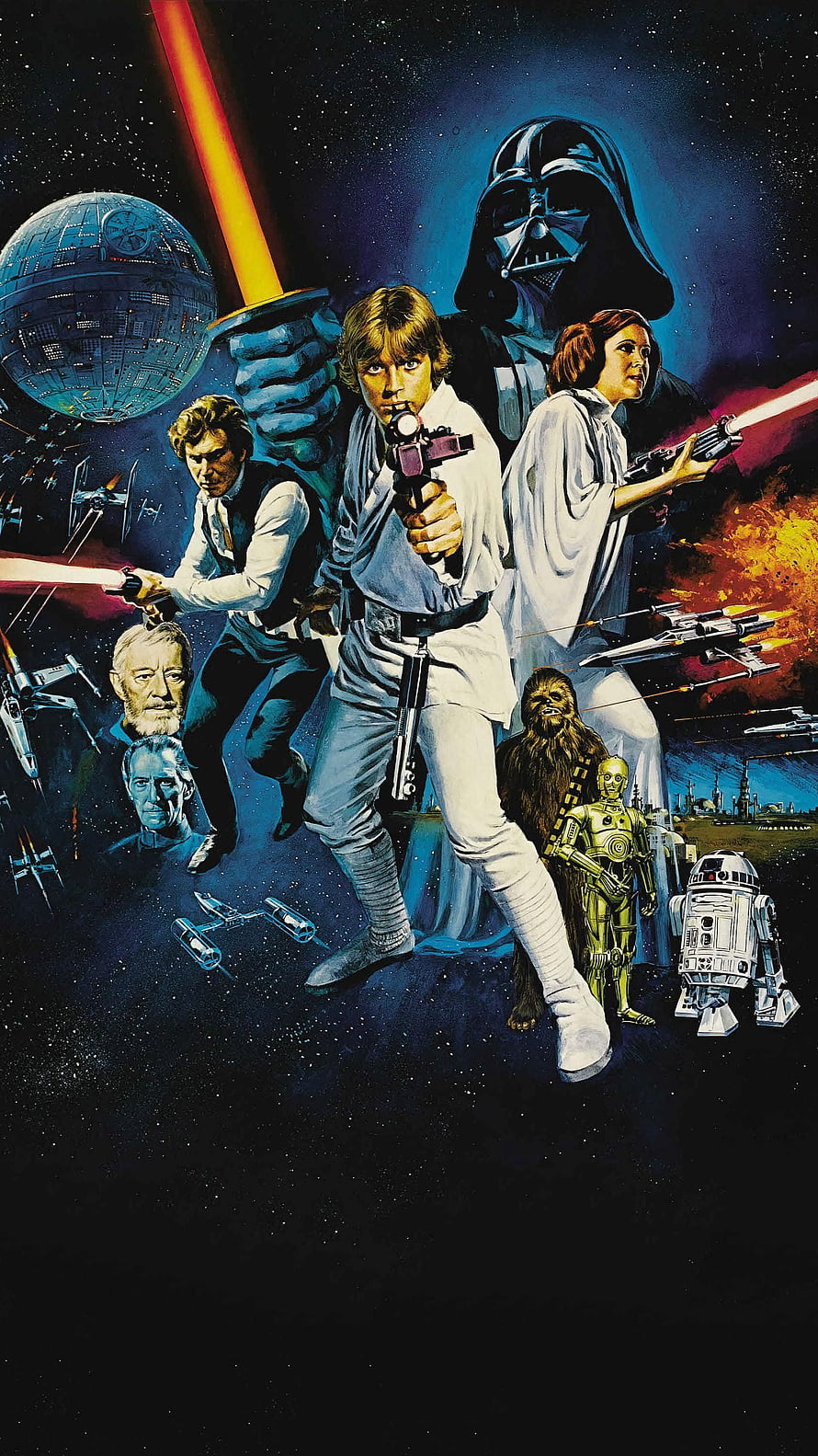 Star Wars A New Hope Classic Movie Poster Featuring Luke Skywalker Han Solo Princess Leia Darth Vader HD phone wallpaper