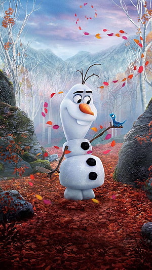 Olaf the Snowman Standing in an Autumn Forest with Falling Leaves and a Blue Lizard, Olaf Frozen Ultra Mobile . Fondo de pantalla de aves, Fondos de disney para teléfonos, Fondo de pantalla animado HD phone wallpaper