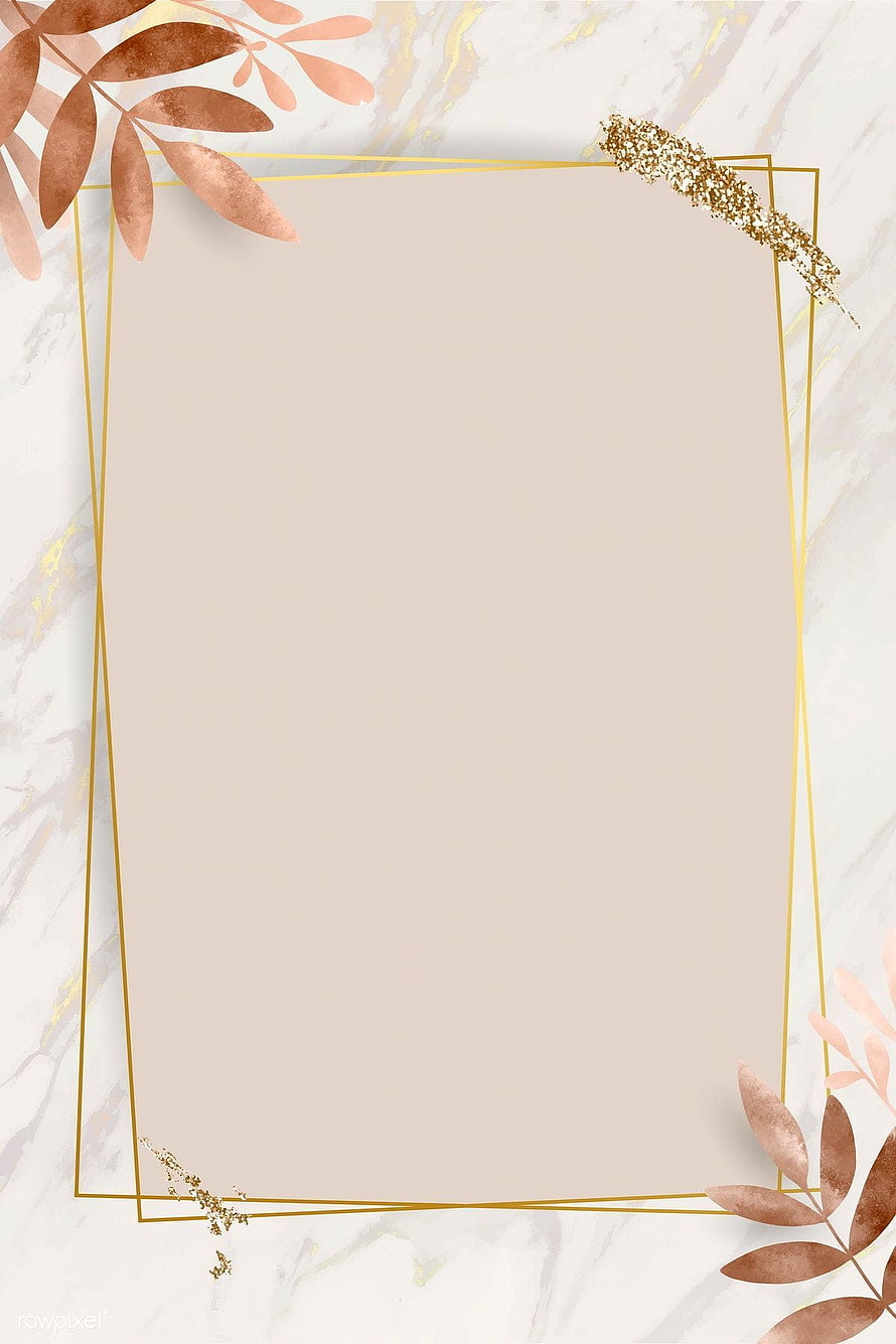 Elegant Gold Foil Floral Frame on White Marble Background HD phone wallpaper