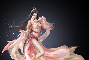 Li Miao Fantasy Character in Flowing Pink and Red Attire with Dark Background HD wallpaper