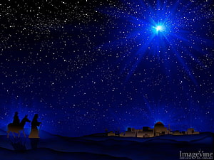 Silhouette of the Three Wise Men Journeying Under the Star of Bethlehem at Night HD wallpaper