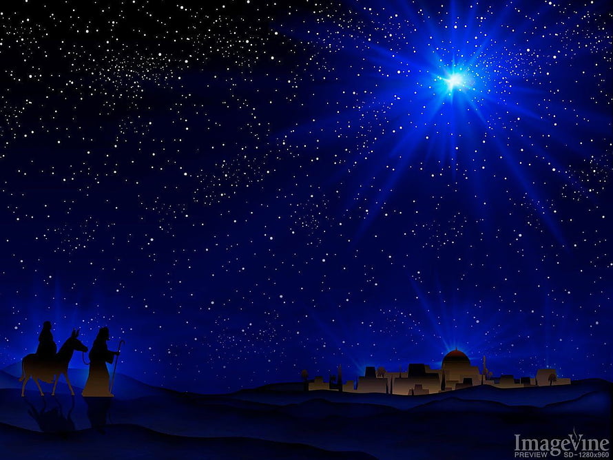 Silhouette of the Three Wise Men Journeying Under the Star of Bethlehem at Night HD wallpaper