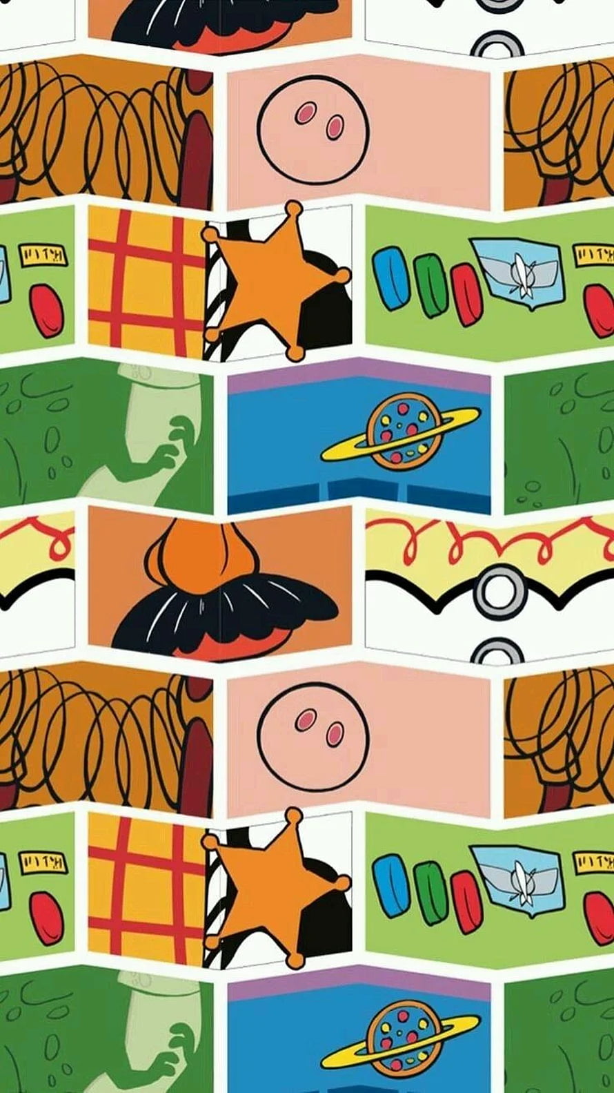 Toy Story Character Pattern Wallpaper with Star Badge and Planet Motifs HD phone wallpaper