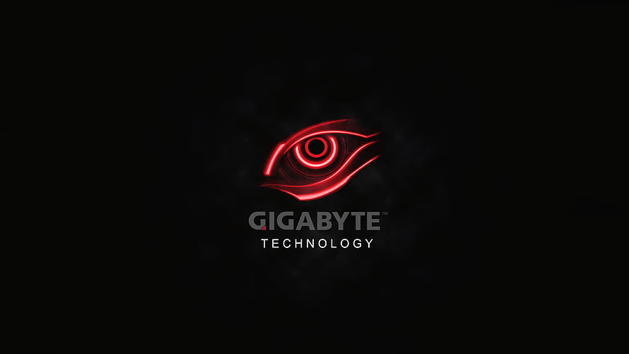 Gigabyte Technology Red Eye Logo on Dark Background HD wallpaper