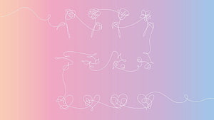 Pastel Gradient Background with White Line Art Floral and Heart Motifs HD wallpaper