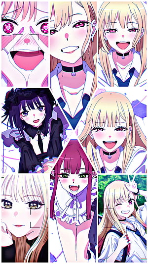 My Dress-Up Darling Anime Character Collage Featuring Marin Kitagawa and Friends HD phone wallpaper