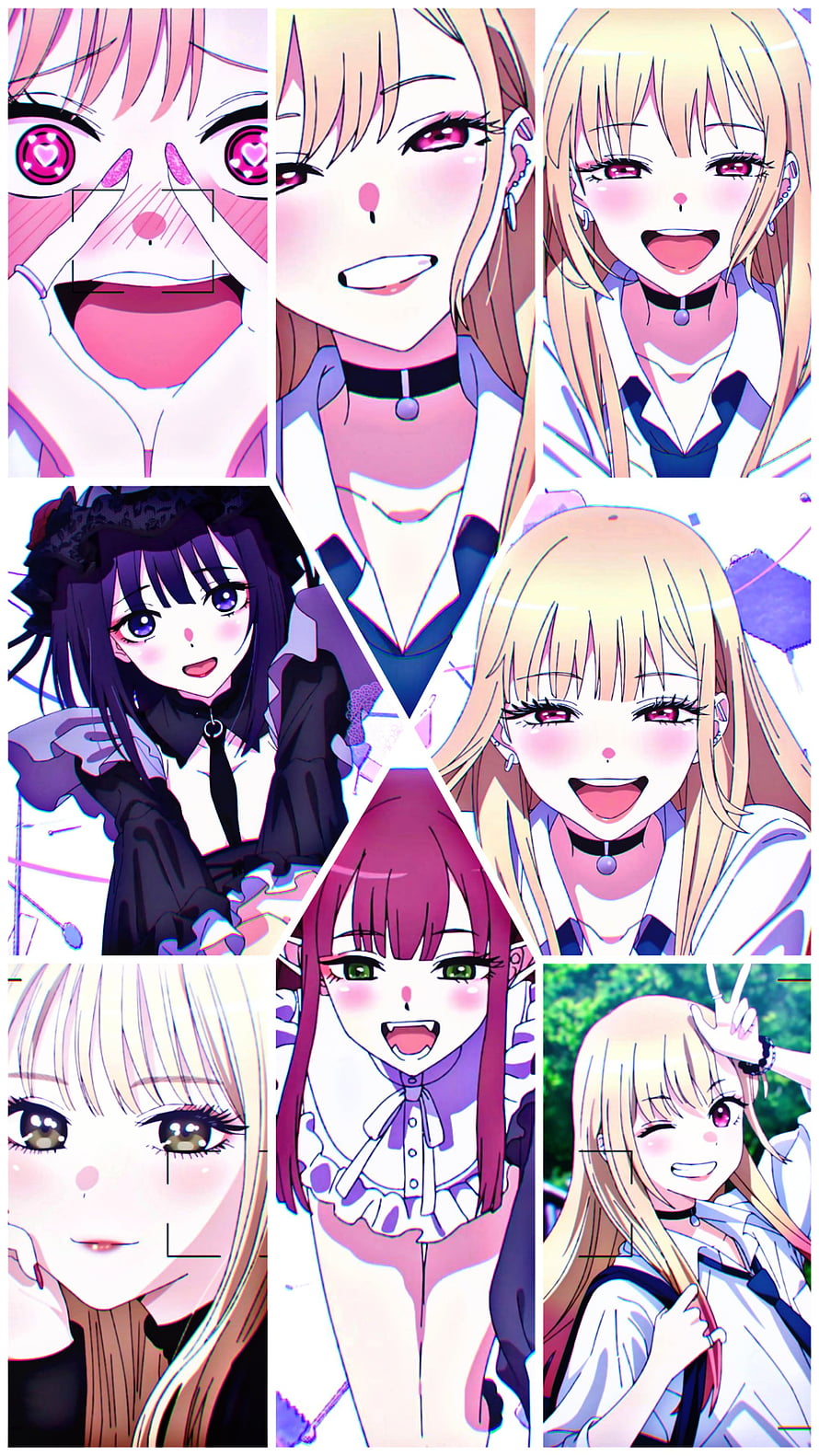 My Dress-Up Darling Anime Character Collage Featuring Marin Kitagawa and Friends HD phone wallpaper