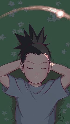 Shikamaru Nara Resting Peacefully Under a Glowing Arc in a Flower-Filled Field HD phone wallpaper