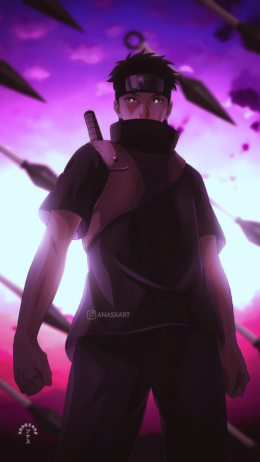 Shisui Uchiha Anime Character Art with Sharingan Eyes and Konoha Headband HD phone wallpaper
