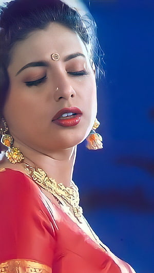 Roja Tamil Actress in Traditional Red Saree with Gold Jewelry and Closed Eyes HD phone wallpaper