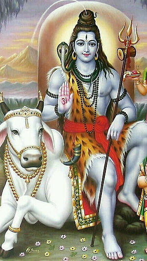 Lord Shiva with Nandi the Sacred Bull in Traditional Indian Art HD phone wallpaper