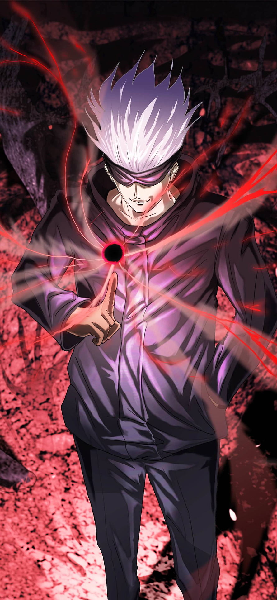 Satoru Gojo from Jujutsu Kaisen channeling dark energy in a dramatic anime illustration HD phone wallpaper