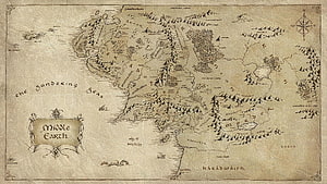 Vintage Map of Middle Earth from Lord of the Rings Fantasy World Illustration HD wallpaper