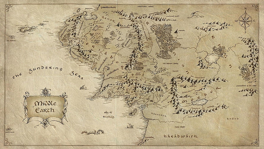 Vintage Map of Middle Earth from Lord of the Rings Fantasy World Illustration HD wallpaper