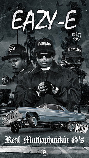 Eazy-E Hip Hop Legend Portrait with Lowrider Car and Compton Street Scene HD phone wallpaper
