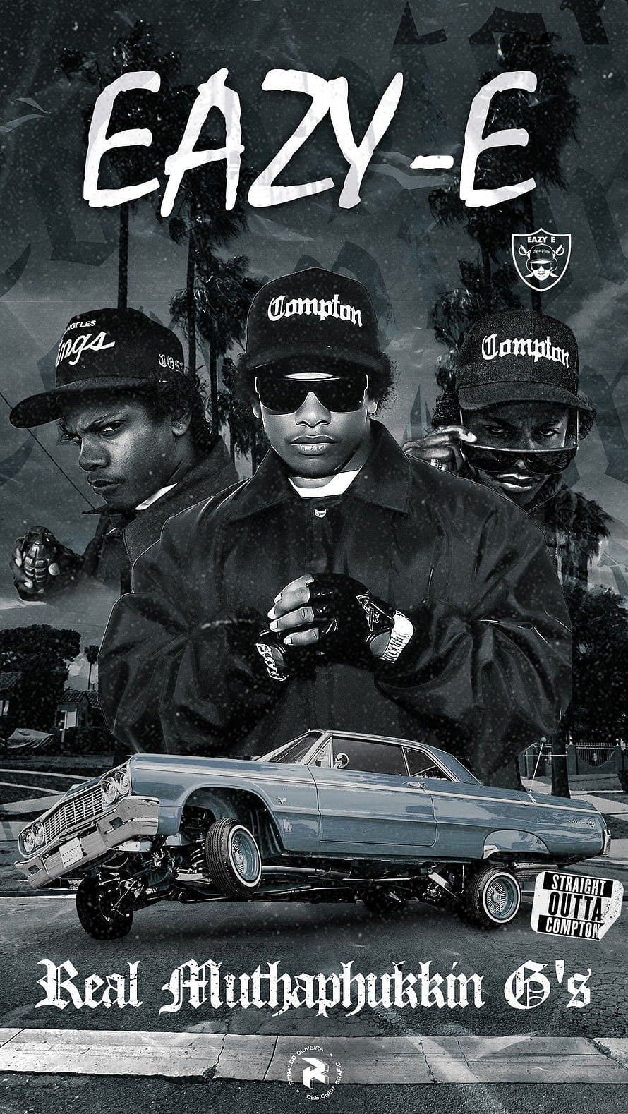 Eazy-E Hip Hop Legend Portrait with Lowrider Car and Compton Street Scene HD phone wallpaper