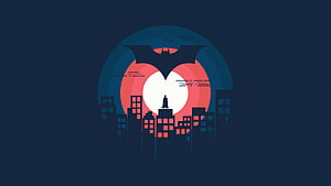 Batman Minimalist Cityscape with Bat Symbol and Silhouette, Batman, minimal art HD wallpaper