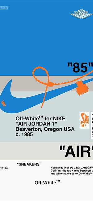 Off-White for Nike Air Jordan 1 Graphic Poster with Blue Swoosh and Orange Zipper HD phone wallpaper