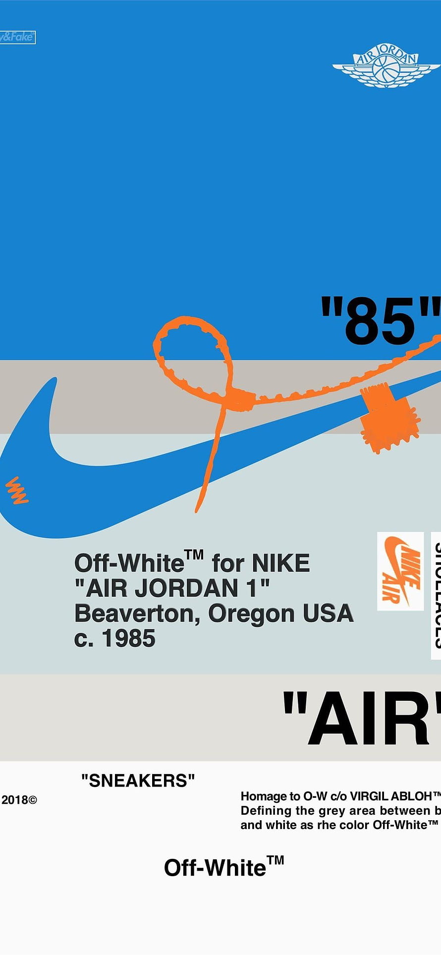 Off-White for Nike Air Jordan 1 Graphic Poster with Blue Swoosh and Orange Zipper HD phone wallpaper