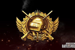 Golden PUBG Crown Royale Emblem with Helmet and Crossed Guns HD wallpaper