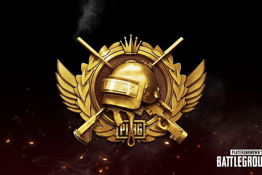 Golden PUBG Crown Royale Emblem with Helmet and Crossed Guns HD wallpaper
