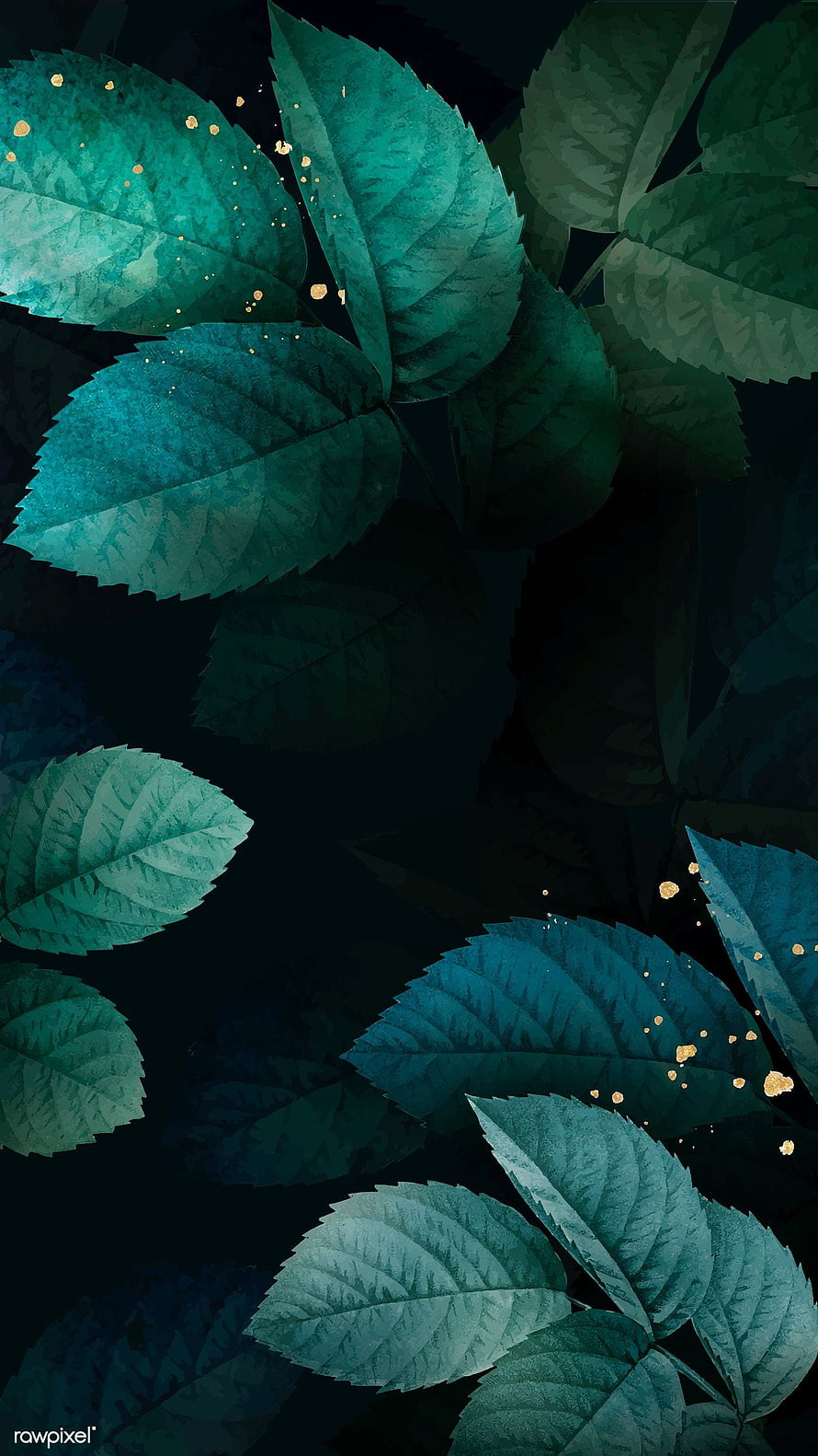 Dark Teal Foliage Pattern with Gold Accents for Mobile and Desktop HD phone wallpaper