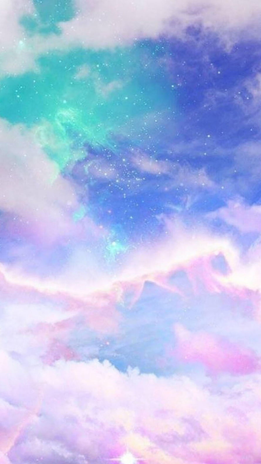 Dreamy Pastel Clouds with Rainbow Hues and Starry Sky HD phone wallpaper