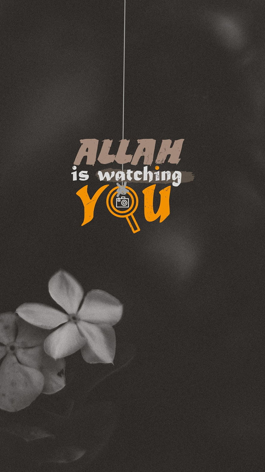 Allah Is Watching You Quote With Magnifying Glass And White Flowers On Dark Background HD phone wallpaper