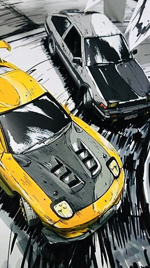 Dynamic Illustration of a Yellow Porsche 911 Turbo and a BMW E30 M3 Racing HD phone wallpaper