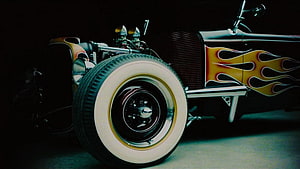 Classic Hot Rod with Custom Flame Paint Job and Whitewall Tires HD wallpaper