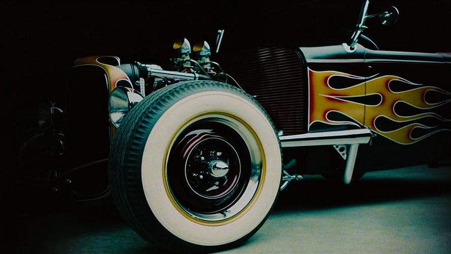 Classic Hot Rod with Custom Flame Paint Job and Whitewall Tires HD wallpaper