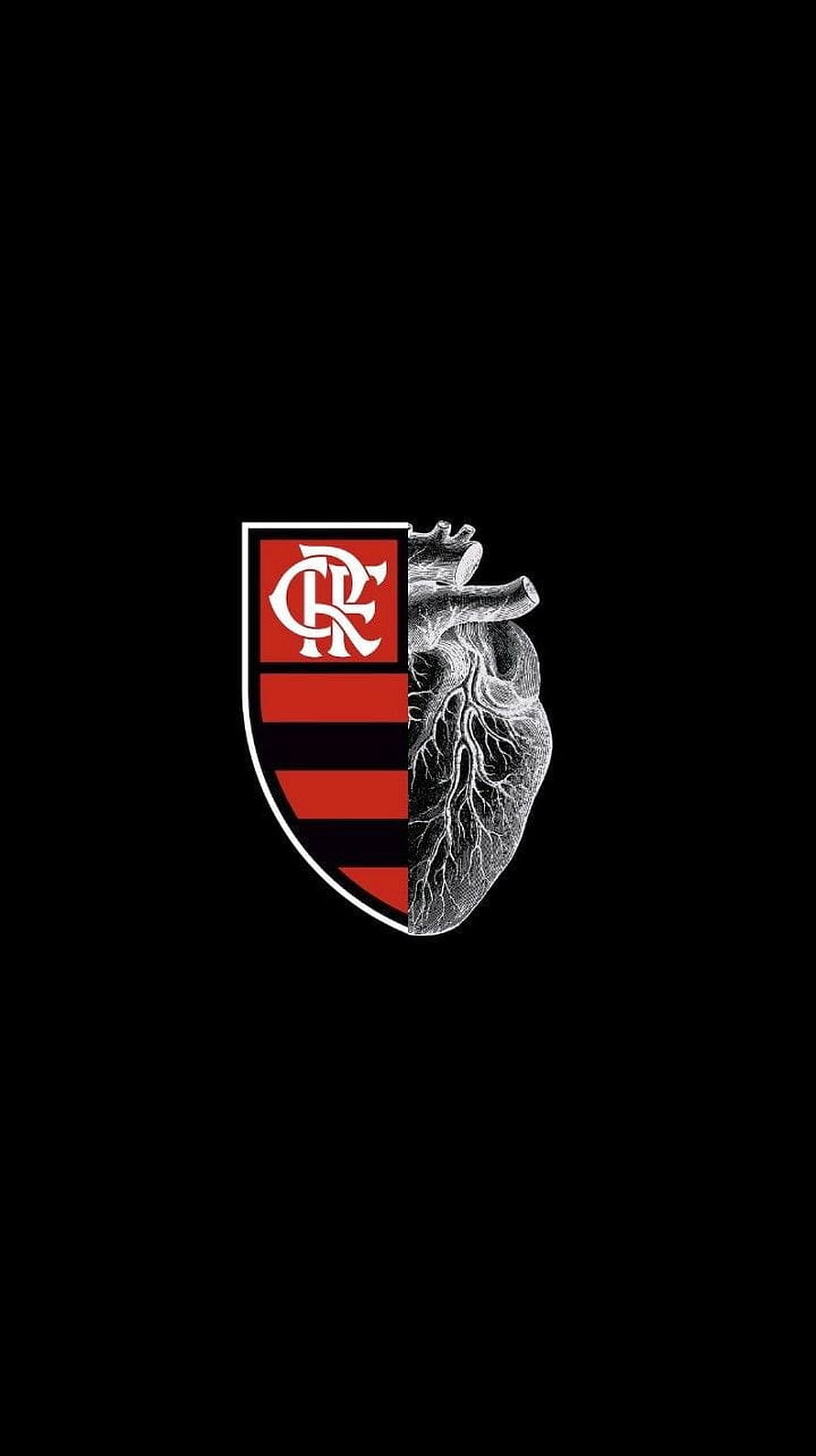 Flamengo Football Club Crest Split With Anatomical Heart On Black Background HD phone wallpaper