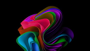 Vibrant Multicolored Abstract 3D Ribbon Swirls on Black Background HD wallpaper