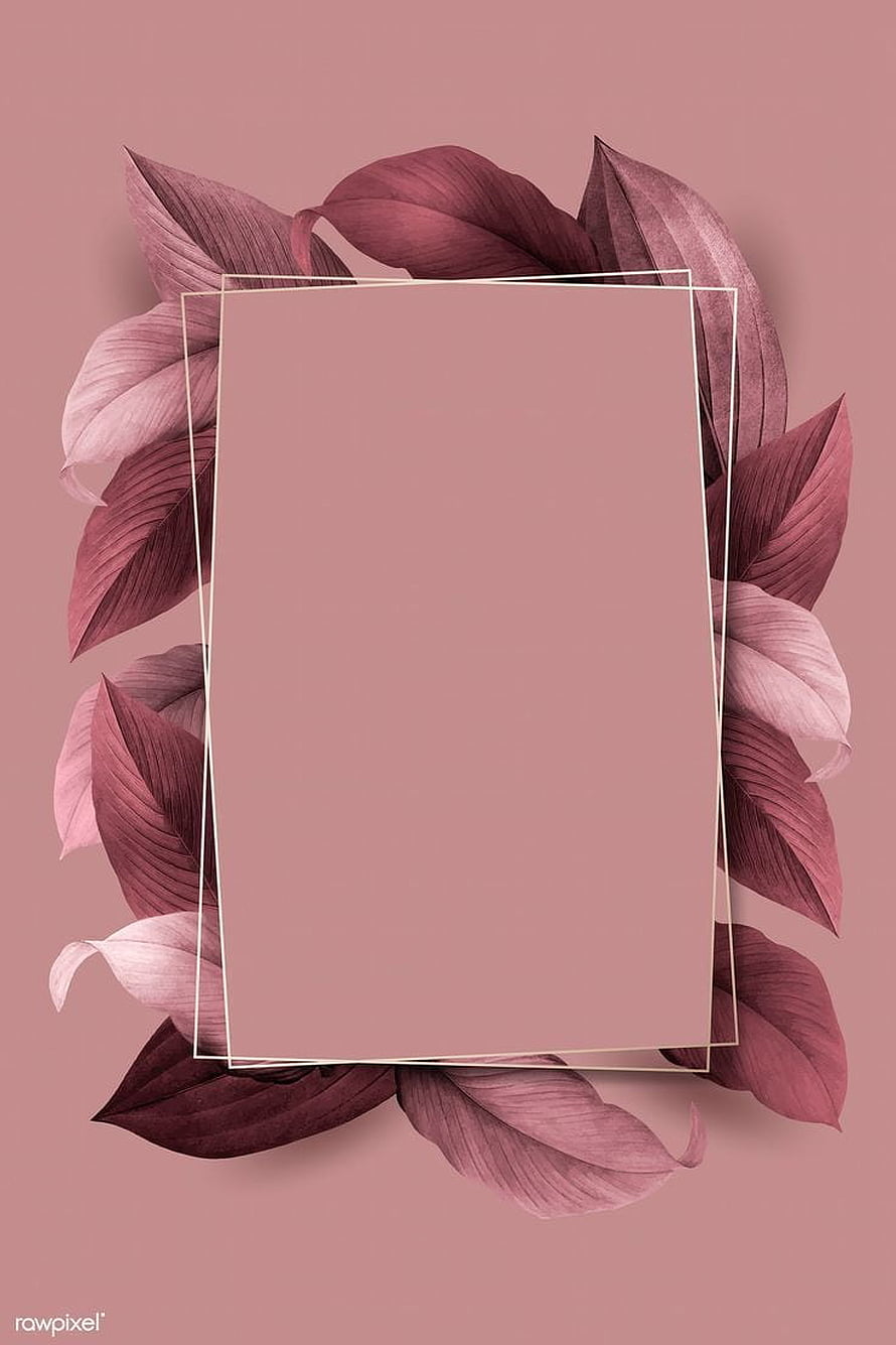 Elegant Pink Botanical Frame with Layered Leaves and Minimalist Rectangle Border HD phone wallpaper