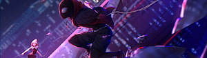 Miles Morales and Gwen Stacy in a Neon-Lit Cityscape from Spider-Verse HD wallpaper
