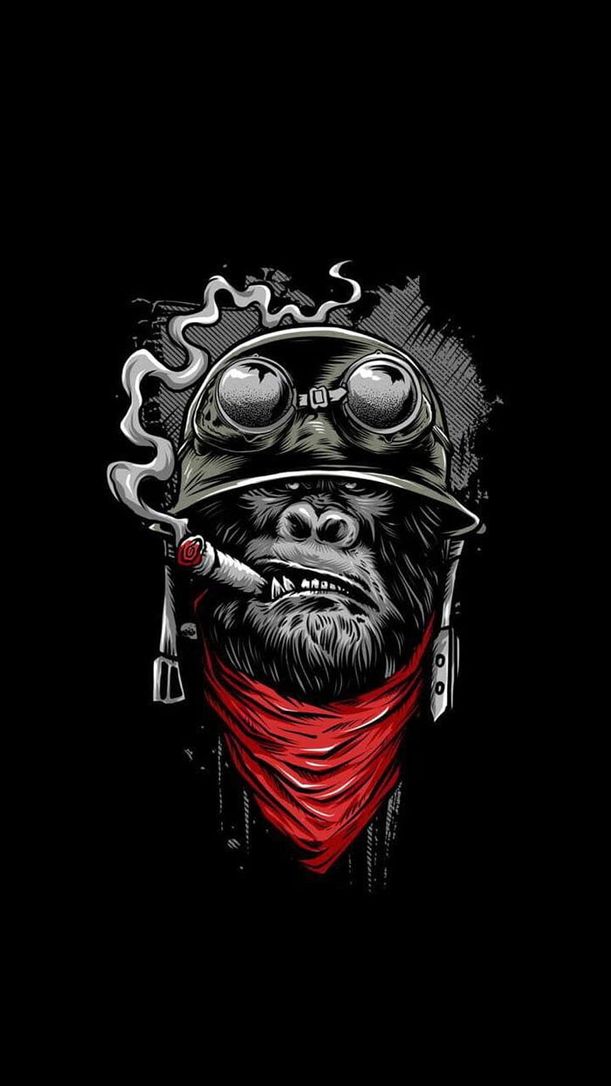 Steampunk Gorilla with Goggles and Red Bandana in Gritty Ink Illustration Style HD phone wallpaper