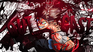 Outcast manhwa wallpaper featuring the protagonist in a dynamic action pose with intense red and black ink style, Asta, black clover, anime boy HD wallpaper