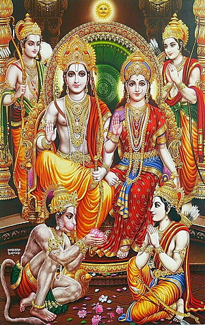 Lord Rama and Sita with Hanuman and Lakshmana Hindu Deity Art, Jay Shri Ram ji. Sita ram, Hanuman, Lord vishnu HD phone wallpaper