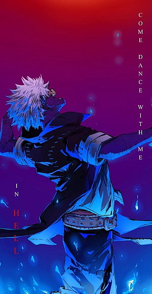 Dabi Anime Character in Dramatic Blue and Red Lighting with Hell Theme HD phone wallpaper