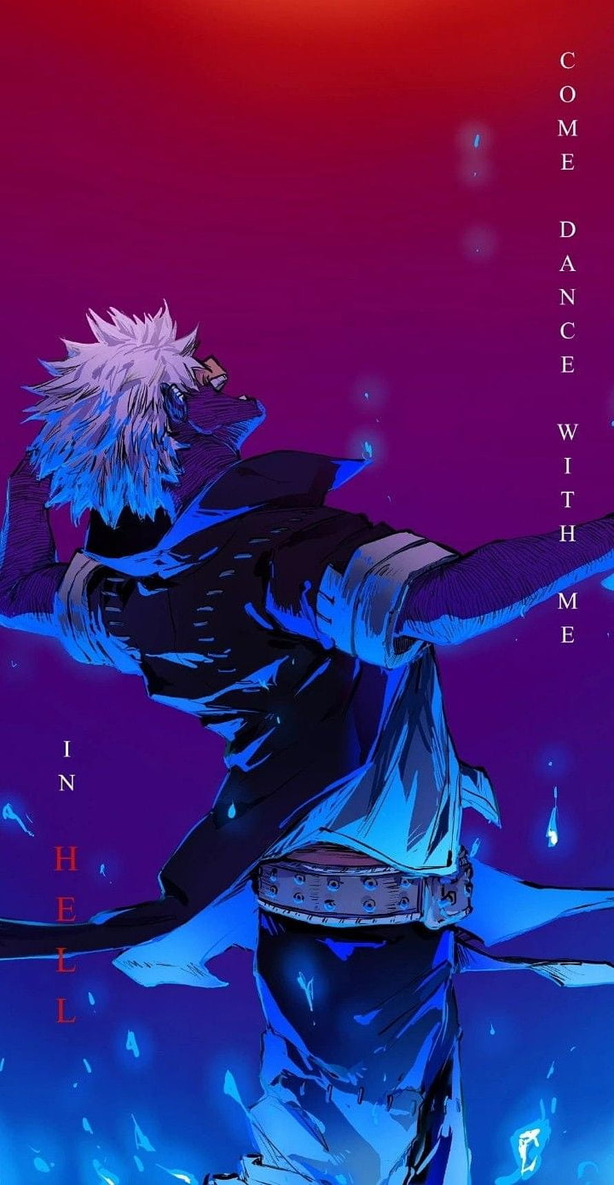 Dabi Anime Character in Dramatic Blue and Red Lighting with Hell Theme HD phone wallpaper