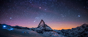 Matterhorn Mountain Under Starry Night Sky With Milky Way And Snowy Peaks HD wallpaper
