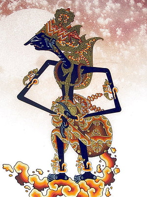 Traditional Cirebon Wayang Painting of Krishna in Intricate Batik Style HD phone wallpaper