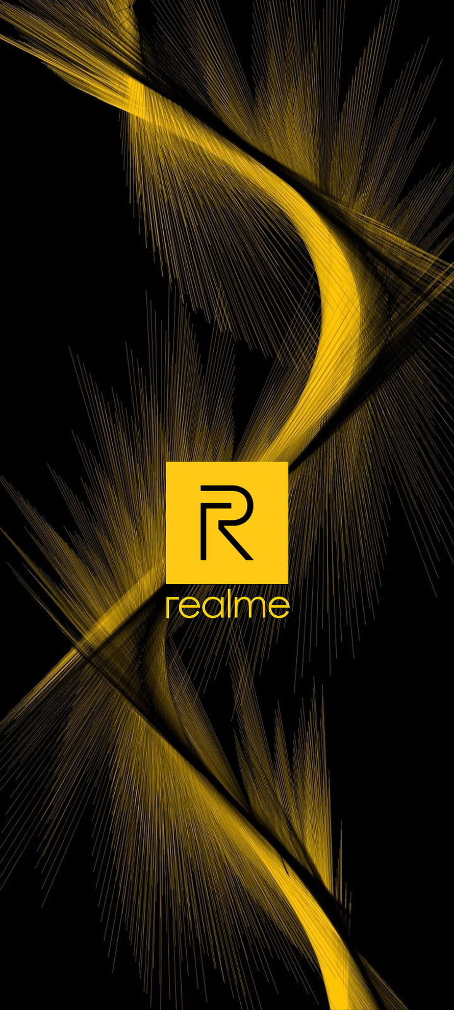 Realme Yellow Abstract Line Art Wallpaper with Dynamic Geometric Patterns on Black Background HD phone wallpaper